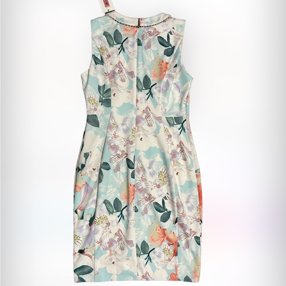 Calvin Klein BEAUTIFUL Printed Sheath w/Pearls At Neck(Seaspray Multi)Dress SZ10 - Picture 4 of 8